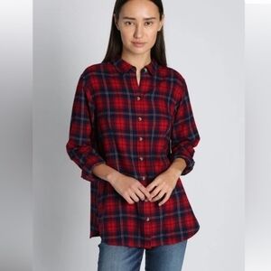 JACHS Girlfriend Red Navy White Plaid Flannel Button Long Sleeve Shirt 2XL